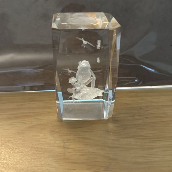 Encased Etched Glass Frog and Dragonfly Crystal w/glass base - Picture 3 of 9